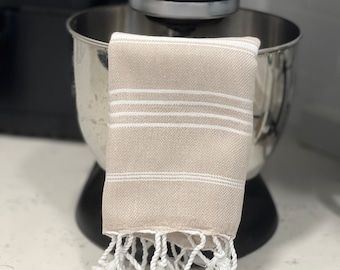 Beige Turkse handdoek: katoenen keukenhanddoek, badkamerdecoratie