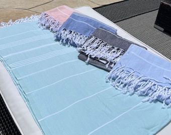 Gestreept Turks strandlaken: 100% katoenen zandvrije zwembaddeken