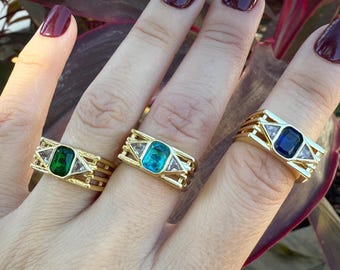 Gedurfde statementring, dikke gouden ring, geboortesteencadeau voor haar, waterdichte sieraden