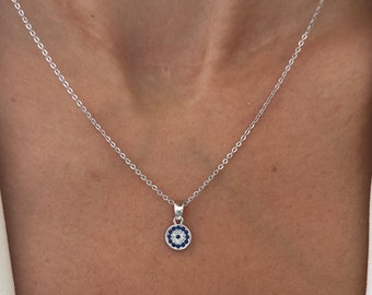 Ronde ketting boze oogbescherming, sierlijke zilveren ketting, Kabbalah-ketting, boze oog-sieraden zilver, oogbedel