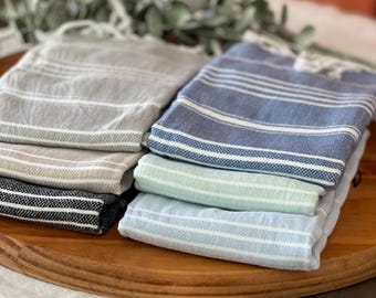 Gestreepte handdoek van Turks katoen: marineblauw boho-boerderijdecor