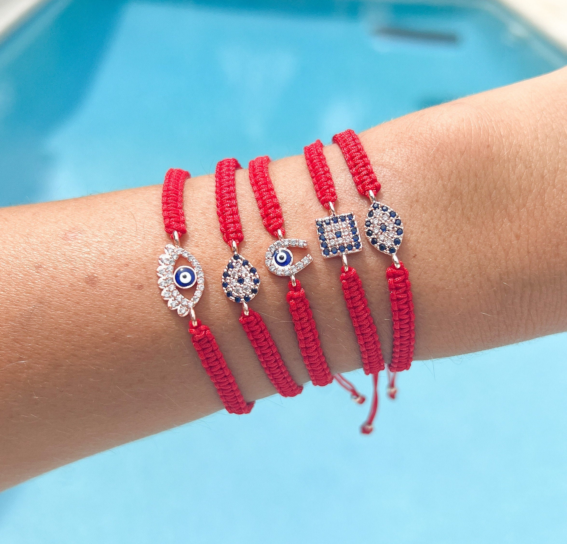 Personalized E Letter Silver Bracelet, Lucky Red String Bracelet, Good Luck  Red Bracelet, Evil Eye Red Bracelet, handmade Summer Bracelet