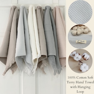 Turkish Hand Towel 100% Cotton Terry Towel Kitchen Towel Face Towel Hair Towel Cotton Decorative Bath Towel with Hanging Loop 19x35 inches