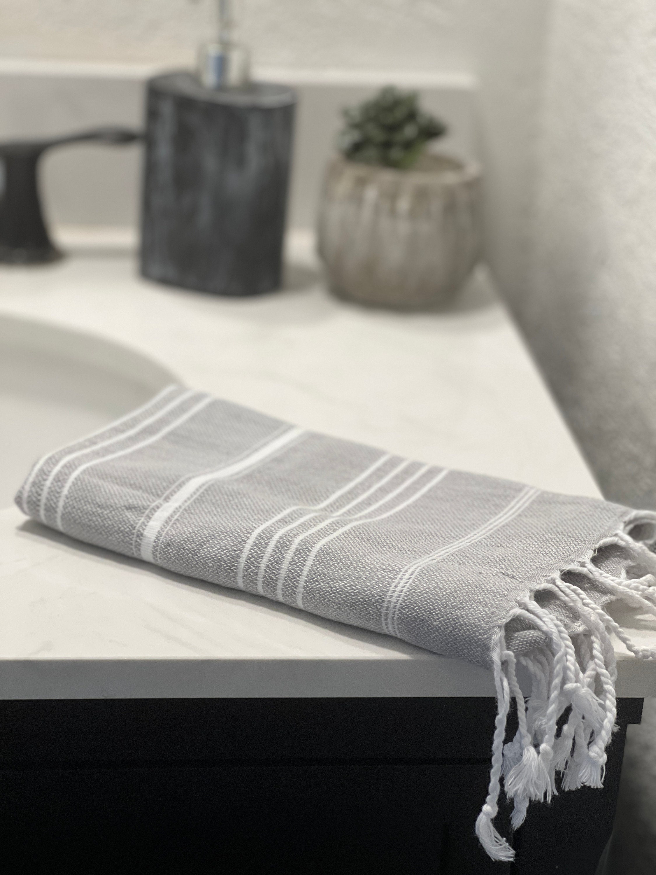 MyAprils Luxury Cotton Hand Towel, Kitchen Towel Home Decor Farmhouse Rustic, Neutral Black Hand Towels for Bathroom, Soft Thin Turkish Towels for