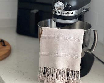 Handgeweven Turkse katoenen handdoek: beige keuken- of badhanddoek