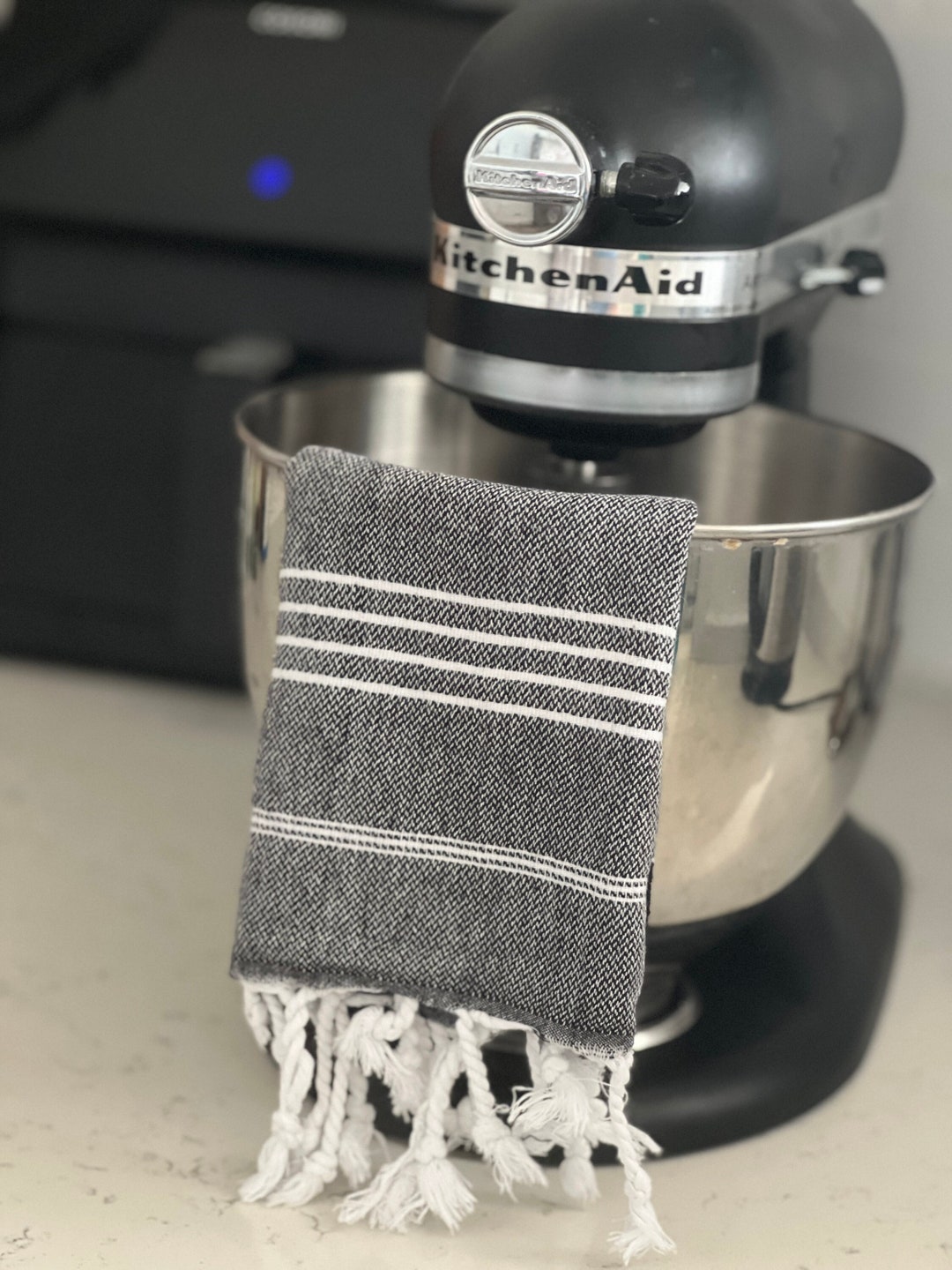 Black Turkish Hand Towel: Cotton Kitchen Tea Towel With Tassels - Etsy