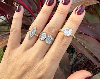 Gouden statementring, ovale zilveren ring, amandelvorm effenen CZ-ring Cadeau voor haar