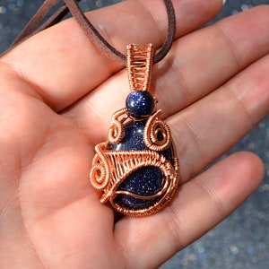 Dark Blue Sandstone Copper Pendant, Handmade Necklace, Unique Wire ...