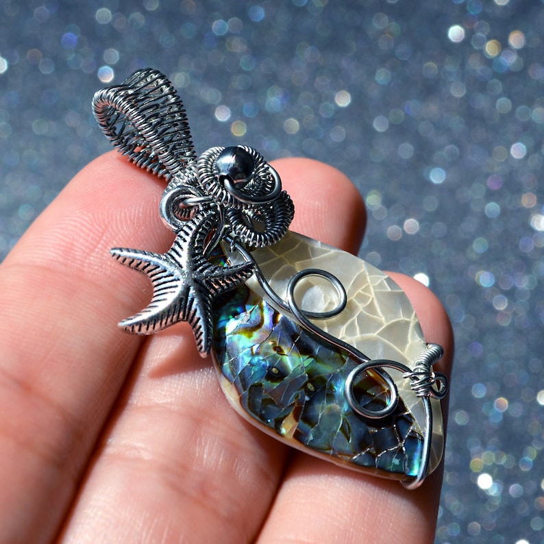 New Zealand Abalone Shell Art Bead wrapped in Silver Copper Wire