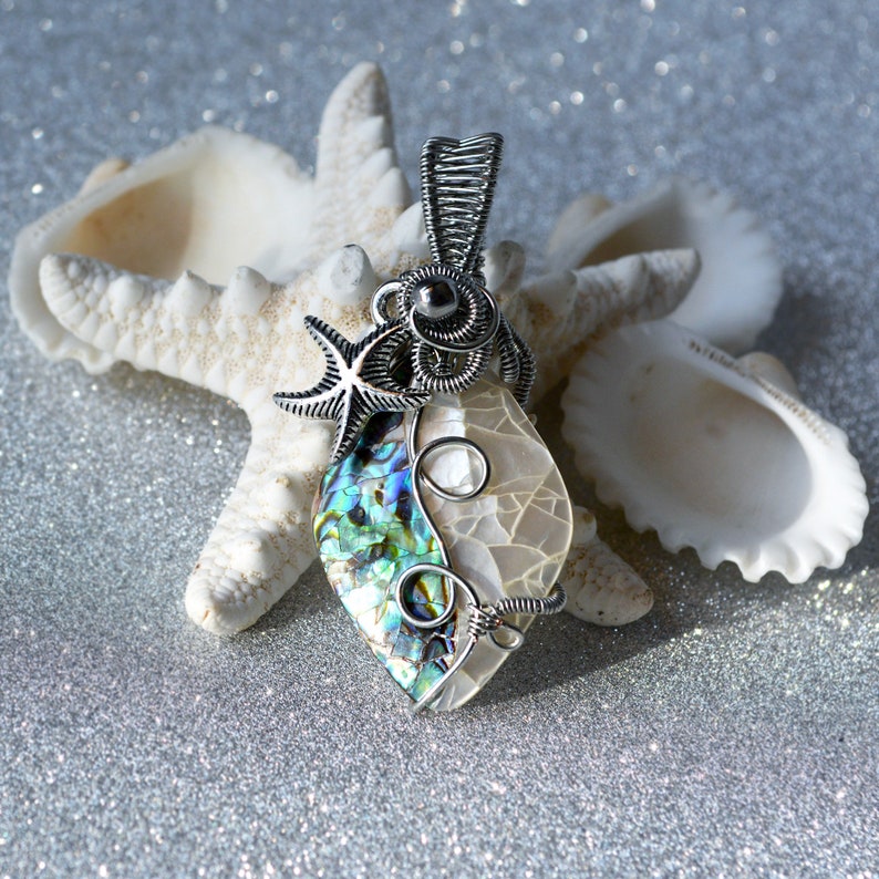 New Zealand Abalone Shell Art Bead wrapped in Silver Copper Wire