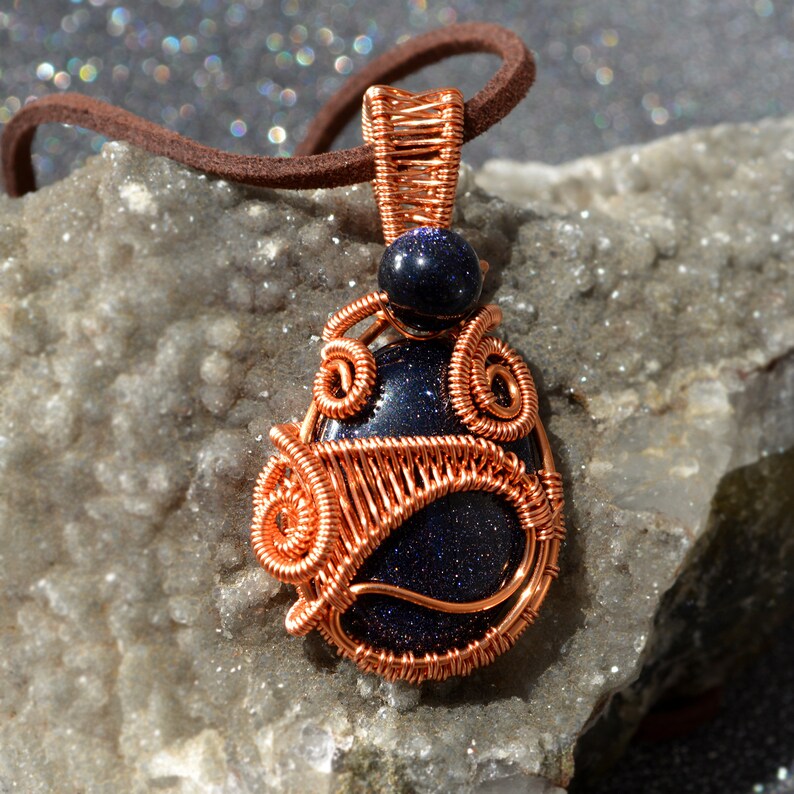 Dark Blue Sandstone Copper Pendant Handmade Necklace Unique - Etsy UK