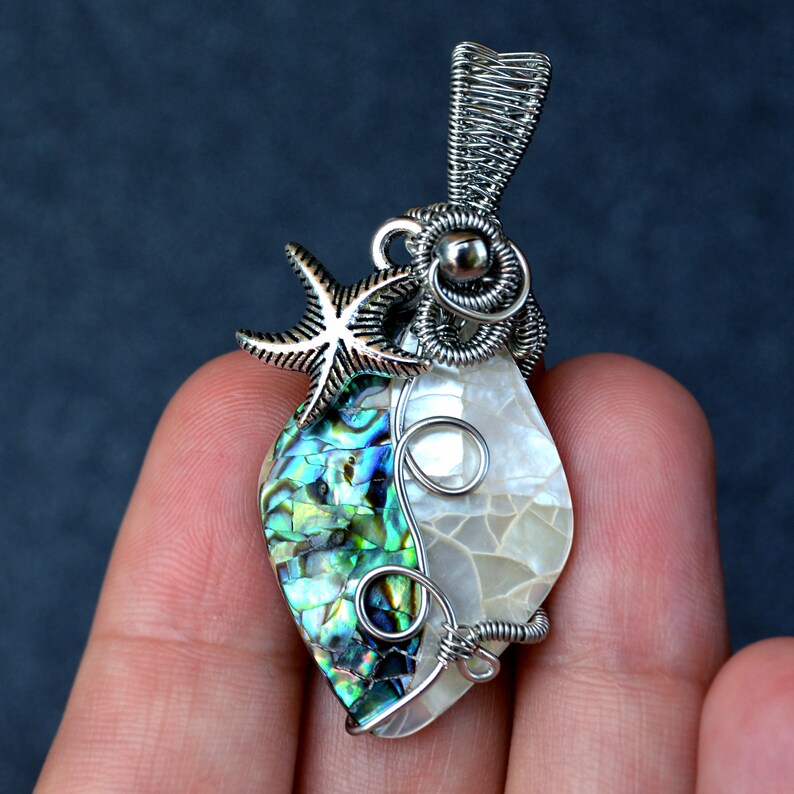 New Zealand Abalone Shell Art Bead wrapped in Silver Copper Wire