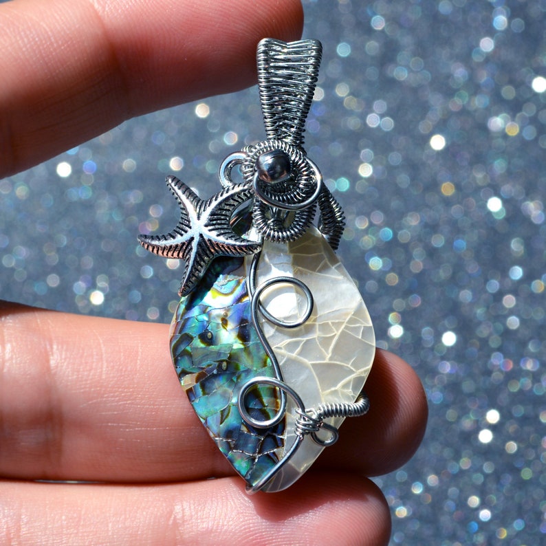 New Zealand Abalone Shell Art Bead wrapped in Silver Copper Wire