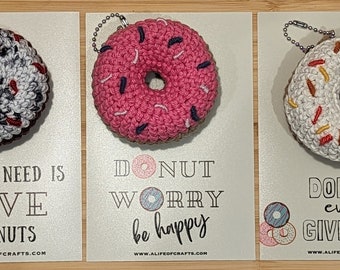 Donut Keychain Zipper Pull Food Backpack Charm Stuffed Crochet Doughnut