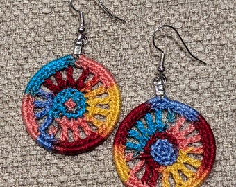 Boucles d'oreilles, bijoux au crochet, boucles d'oreilles au crochet, bijoux hippies, bijoux faits main, boucles d'oreilles cercle