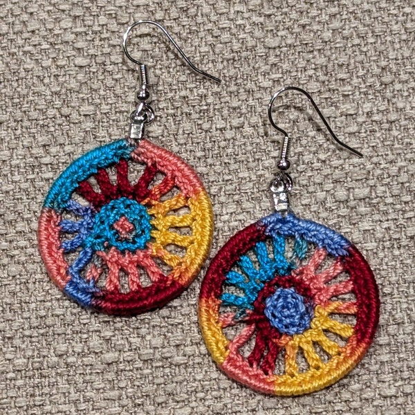 Earrings, crochet jewelry, crochet earrings, hippy jewelry, handmade jewelry, circle earrings