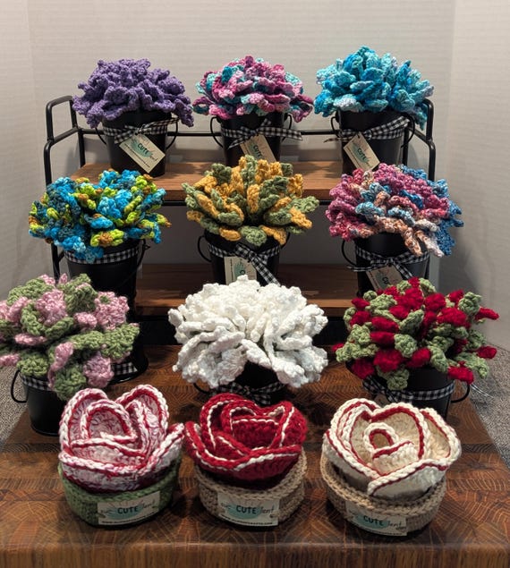 Succulent Plant Pot Coaster Set, Crochet Coaster Set