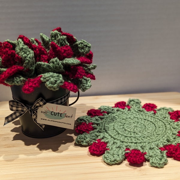 Succulent Plant Pot Coaster Set, Crochet Coaster Set