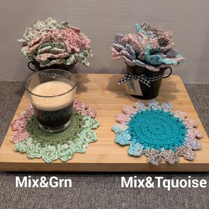 Succulent Plant Pot Coaster Set, Crochet Coaster Set image 10