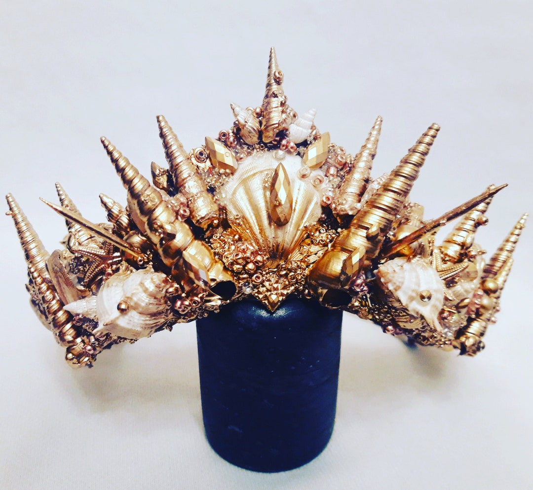 Triton: Handmade Crown Made of Gold-lacquered Real Shells, Perfect for ...