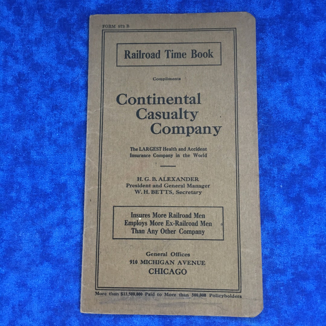 Vintage Railroad Time Book Continental Casualty Co. Etsy