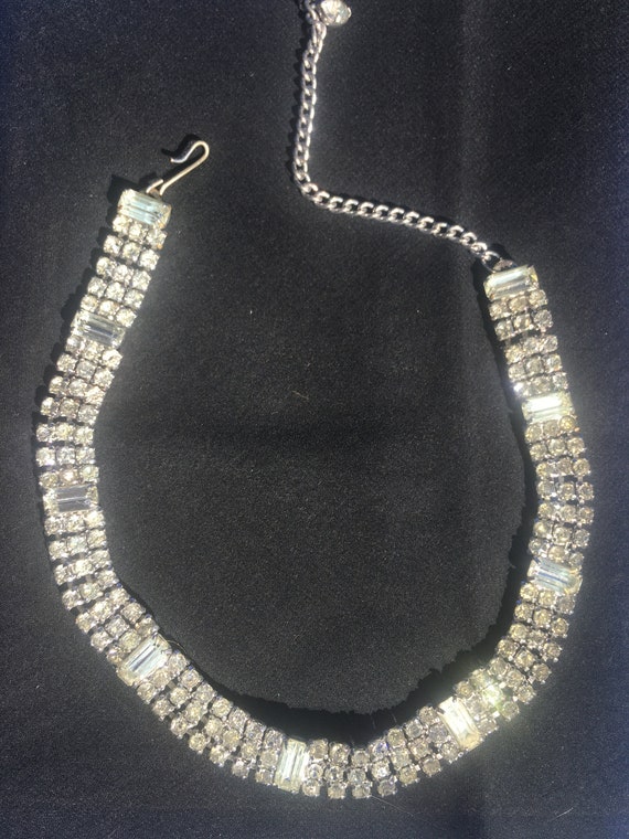 Vintage Rhinestone and Baguette Choker Necklace - image 3