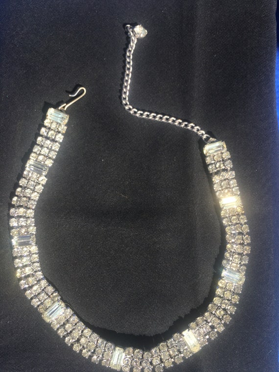 Vintage Rhinestone and Baguette Choker Necklace - image 1