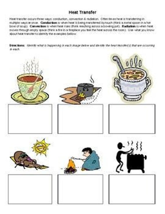 Heat Trasnfer Conduction Convection & Radiation Worksheet - Etsy