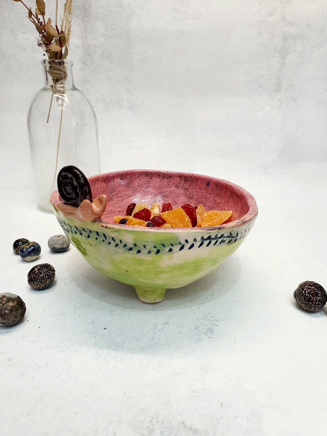 Ceramic Decorated Cereal Bowl Dish Snail Pink Pottery Etsy