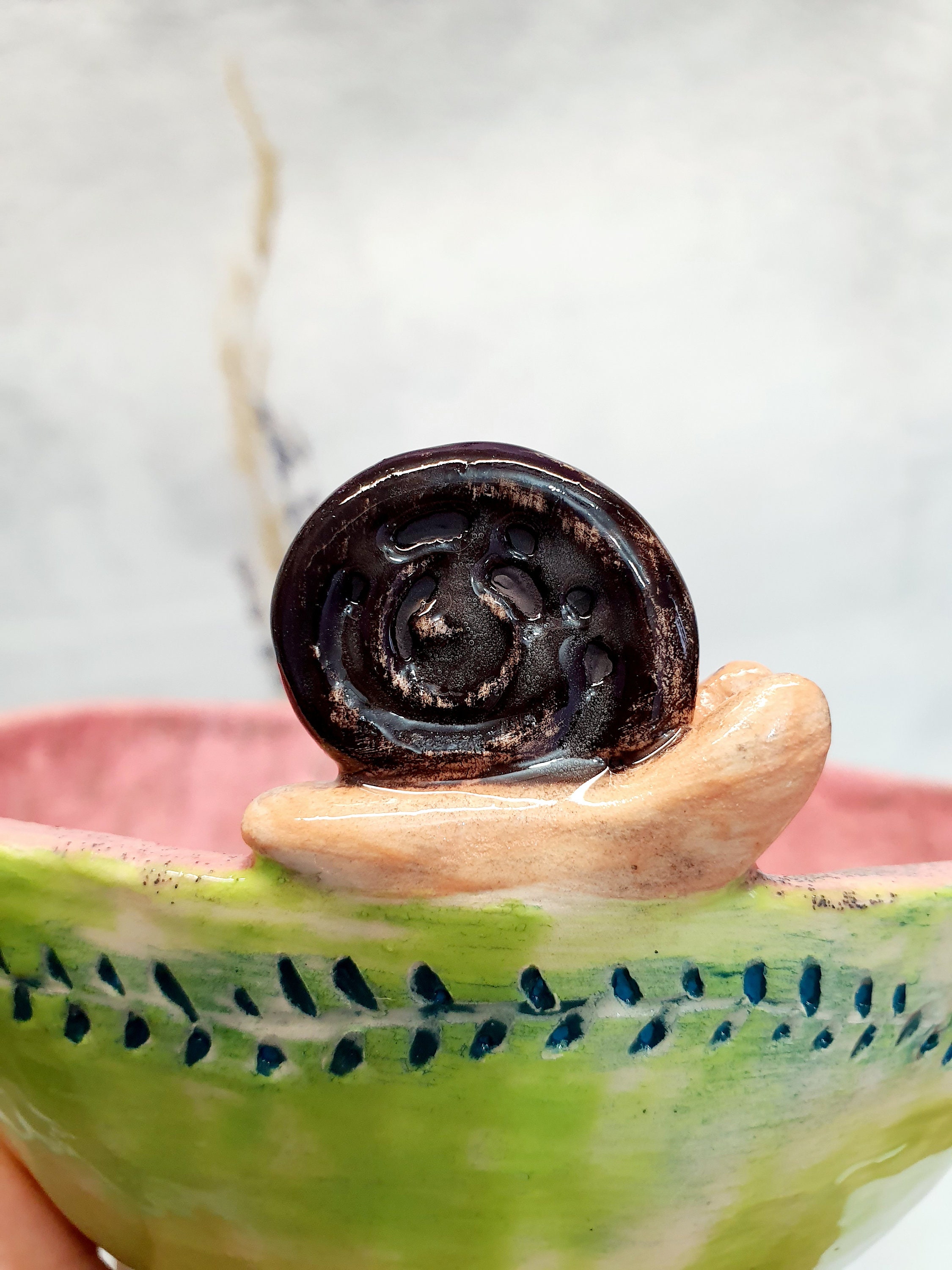 Ceramic Decorated cereal bowl Dish snail pink pottery Etsy