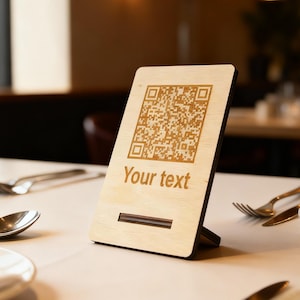 QR Code Sign Menu, Custom Wooden Plaque With Logo, Scan To Pay Or Menu Display, Personalized QR Code Business Sign