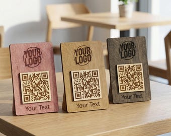 Wooden QR Code Payment And Menu Sign, Custom Logo Plaque For Business Tables