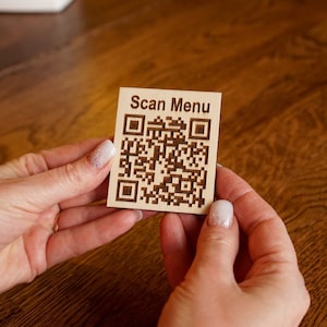 Wooden qr code sign with your custom text, Qr code touchless menu, QR menu scan, Personalized QR code menu, QR code menu sign