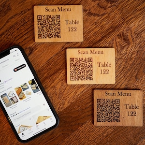 Custom Wooden QR Code Menu Stand, Table QR Code Sign With Payment, WiFi And Website Codes, Logo QR Plaque For Business