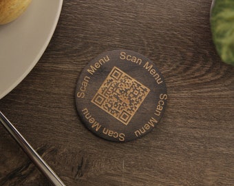 Personalisiertes QR-Code-Menü für Bar Salon Cafe, Kreis-QR-Code-Menüschild, scannbarer Wi-Fi-QR-Code aus Holz