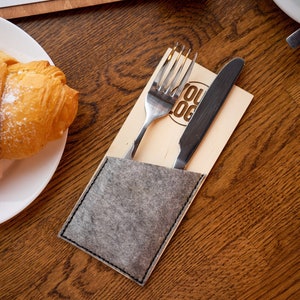 Cutlery holder for Cafe Bar, Utensil Organizer, Cutlery Holder Pouch, Felt utensil holder, Felt Utensil Organizer, Wooden Cutlery Holder