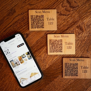 Signo de menú de código qr de madera con texto personalizado, números de tabla, menú de código QR, signo de menú de código QR con número de tabla