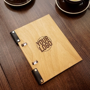 Cubierta de carpeta de madera personalizada, portapapeles con logotipo personalizado, carpeta de presentación para menú de fiesta