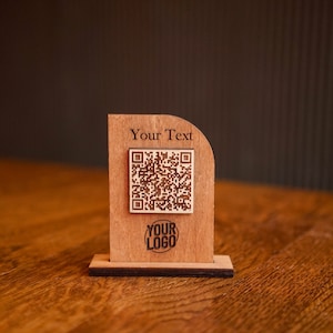 Personalized Wooden QR code Sign with your custom text and business logo