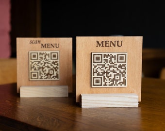 Custom Wooden QR Code Menu Sign – Branded QR Code Plaque With Logo, Scan-to-Pay Display for Restaurants, Small Business Menus