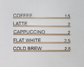 Changeable Wall Mounted Menu Rails, Wooden Cafe Wall Menu, Changeable Menu Rails, Custom Letter Board, Bar Menu