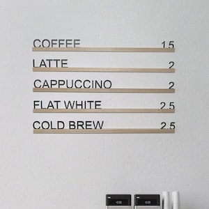 Trilhos de menu fixados na parede mutáveis, menu de madeira da parede do café, trilhos de menu mutáveis, placa de carta personalizada, menu de bar