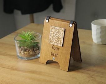 Menú con código QR, letrero de menú con código QR, letrero de código QR de madera
