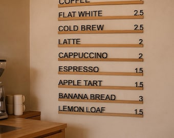 Benutzerdefinierte Holzmenüleiste, Wandbar-Menüschild mit bearbeitbaren Buchstaben, Restaurantanzeigetafel, modernes Coffee Shop-Dekor