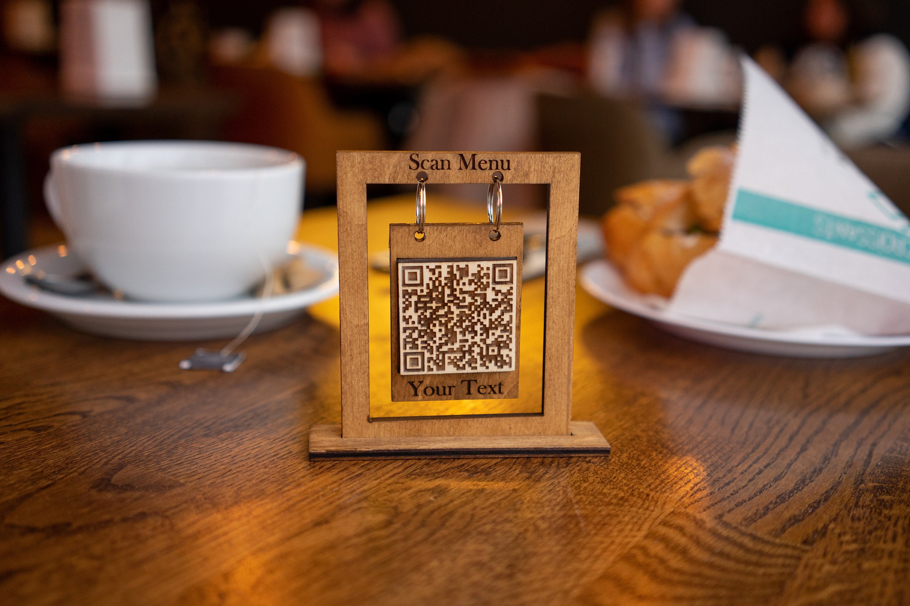 Custom Wooden QR Code Menu Sign, Business Logo Table Plaque, Restaurant ...