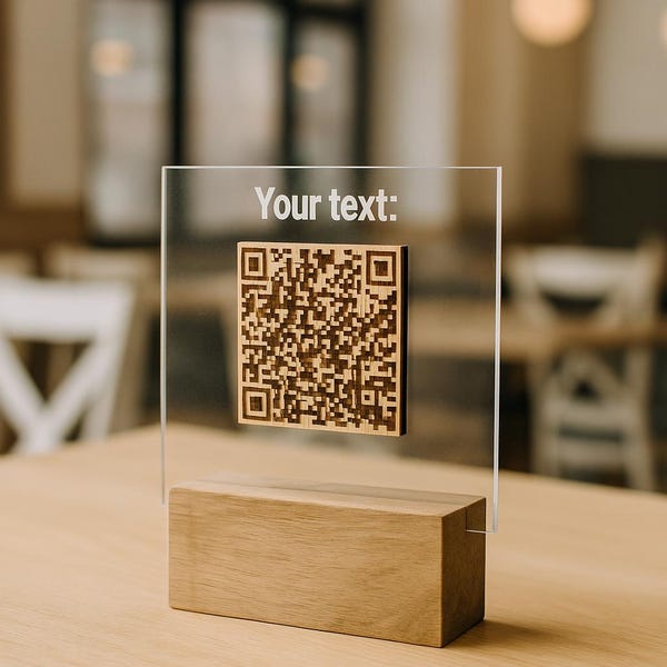 Menu Qr Code, Support pour code QR en acrylique, Panneau de table de codes QR, Panneau de paiement, Panneau en bois, Panneau Wifi QR, Panneau Scan to Pay, Panneau de site Web avec logo personnalisé