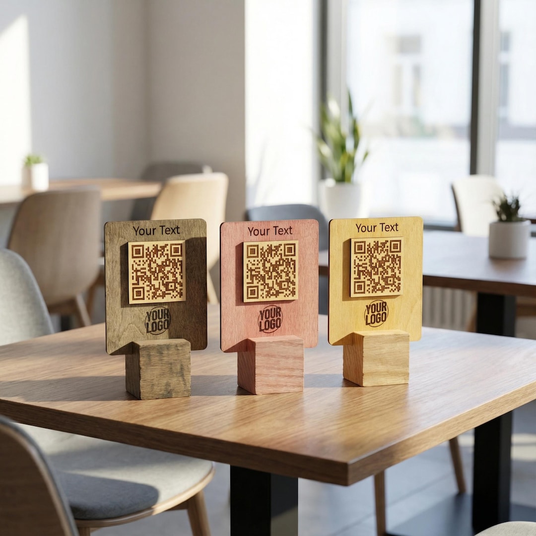 Wooden QR Code Menu Sign, Custom Logo Table Plaque for Restaurant and ...