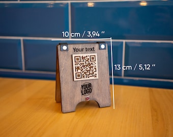 Letrero de madera con código QR, placa con logotipo personalizado para restaurante o cafetería, pantalla para pago mediante escaneo y conexión Wi-Fi, letrero comercial personalizado
