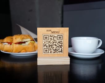 Qr Menu Table Sign, Wooden Qr Code Stand, Custom Business Logo Sign, Instagram Social Media Template, Mini Qr Scan Display For Restaurant