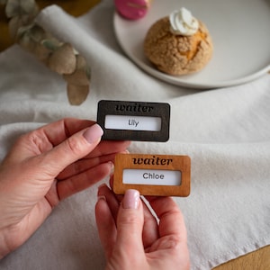 NAME BADGE, Business name tags, Wooden badge, cafe name badges